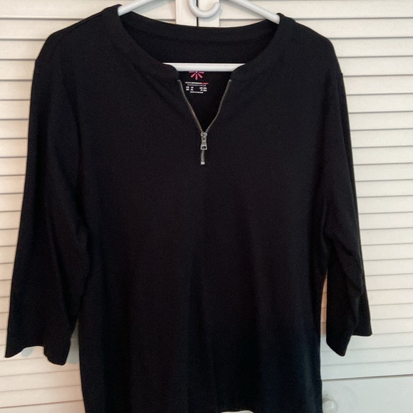 Isaac Mizrahi live! Essentials Half Zip 3/4 Sleeve Top 1X - Picture 2 of 6